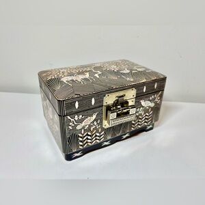 Traditional Korean Jewelry Box - Black Wood with Iridescent Floral Inlay